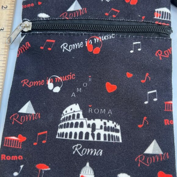 Rome Italy Crossbody Travel Pouch Small Zip Bag Black Souvenir Music Print - Picture 4 of 6
